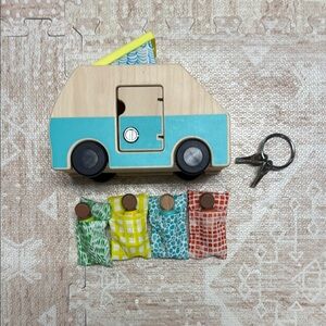 LOVEVERY Wooden Camper With Locking Doors & Van Go Outdoor Adventure Set